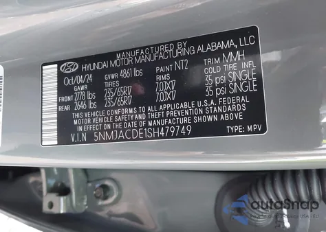 2025 Hyundai Tucson Se from USA, damaged, VIN 5NMJACDE1SH479749